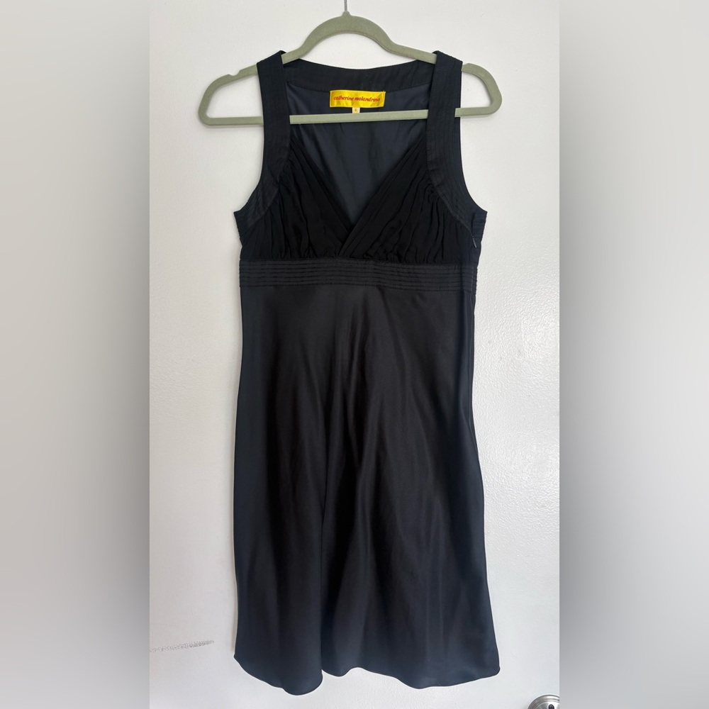Catherine Malandrino Y2K Black Silk Satin bias cut empire waist slip dress